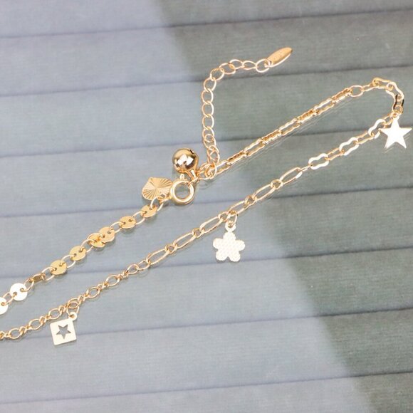 "Rose Gold Anklet with Star Charms & Shiny Links, XPAL1170 - Picture 8 of 12